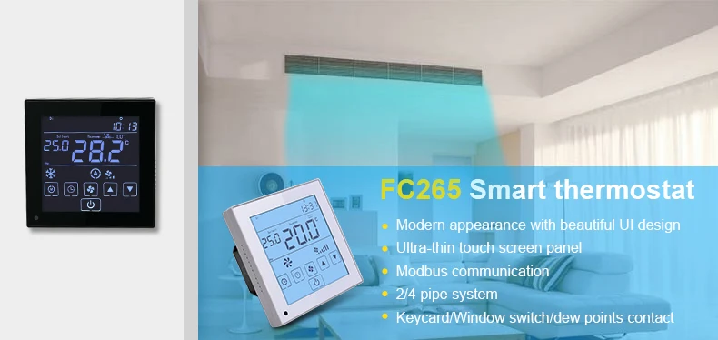 Smart Home Thermostat for Air Conditioner 2/4 pipe 3 -stage fan speed with Modbus Cooling and Heat Function