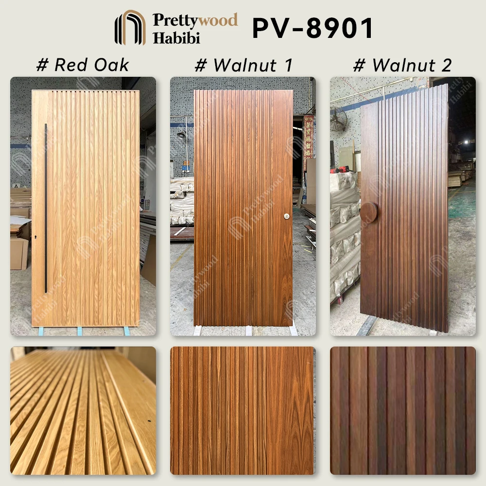 Residential Modernized Vertical Slats Design Oversize Heavy Duty Hinge Main Entrance Door Solid Wooden Exterior Front Entry Door