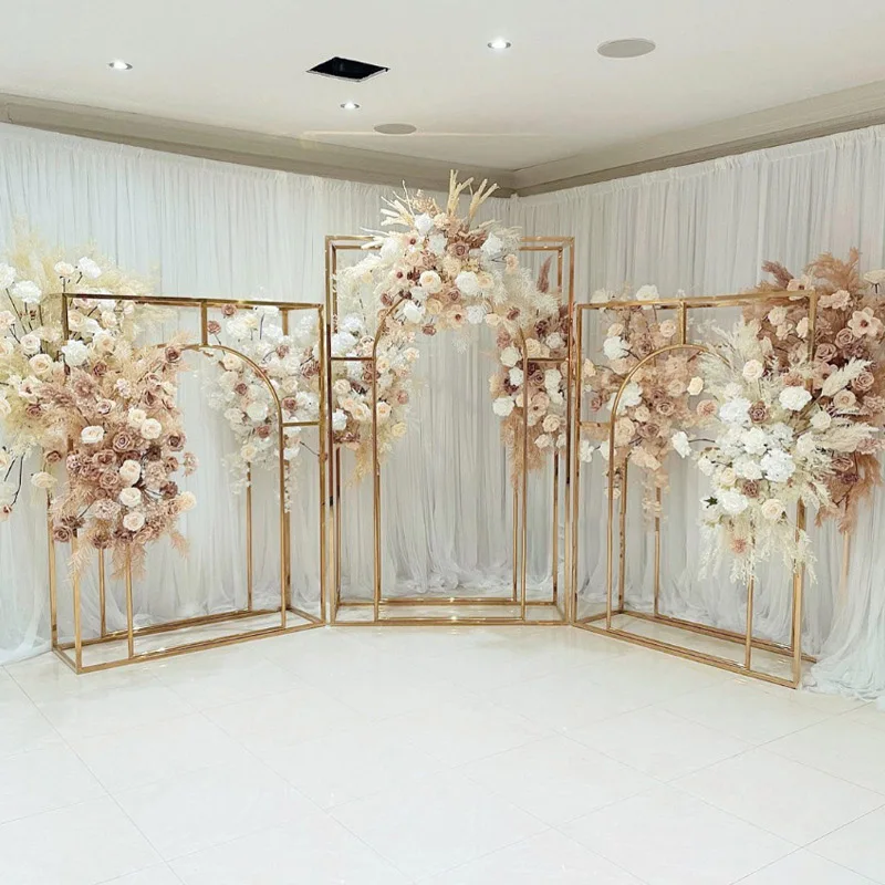 Decorative Frame Stainless Steel Back Drop Golden Stainless Steel Arch Wedding Background
