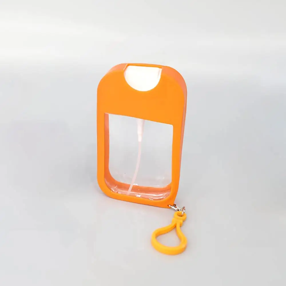 Custom Portable Travel 50ml Refillable Empty Plastic Spray Bottles Card Perfume Atomizer with Silicone Case Keyring