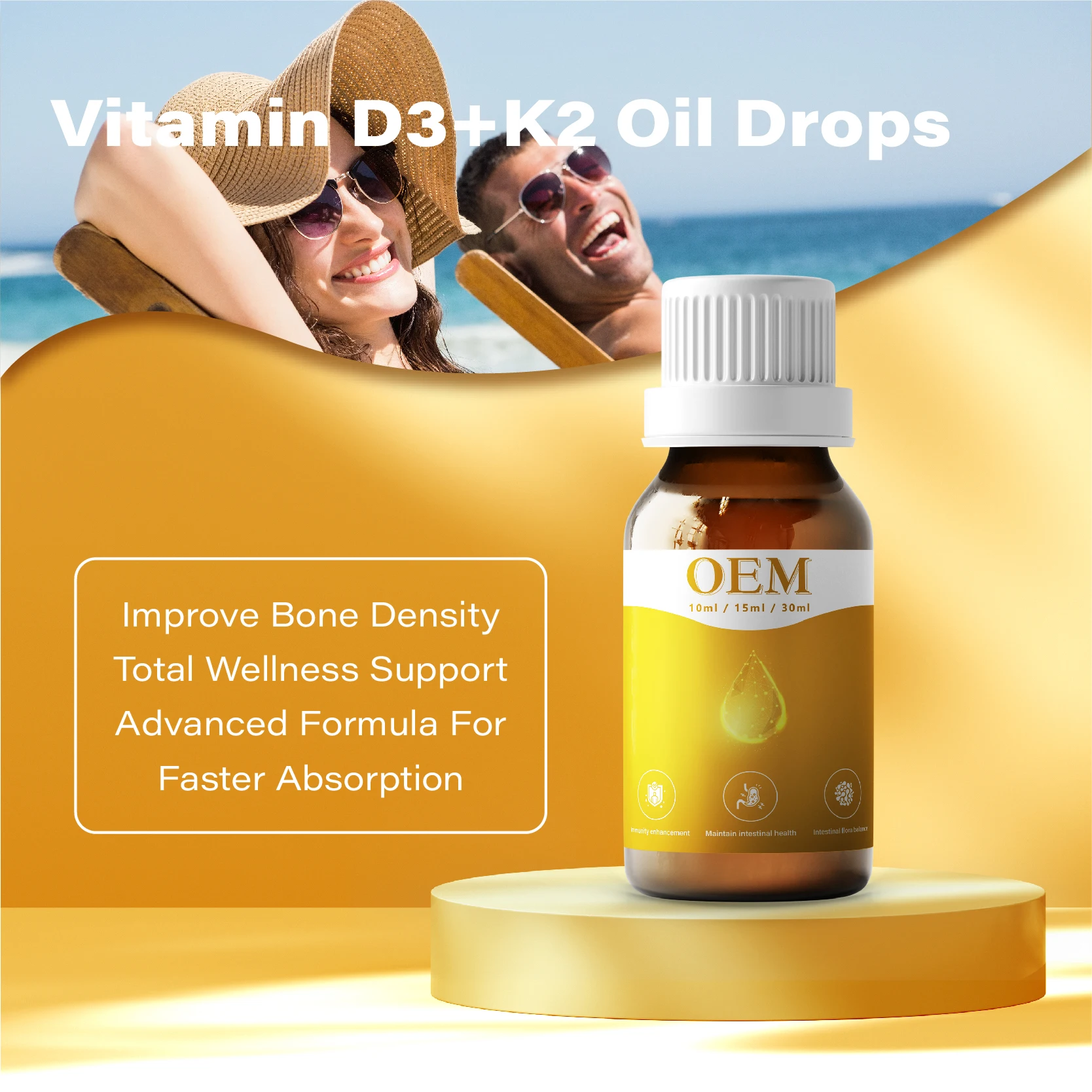 Healthcare Supplement OEM Liquid Vitamin D3 With Vitamin K2 Support Strong Bones Vd3+k2 Drops