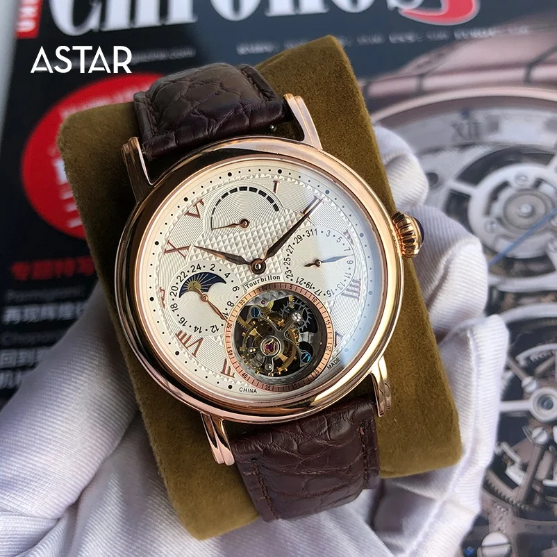 1pcs can be custom logo luxury real seagull multi function moonphase tourbillon mechanical automatic movement watch man for sale