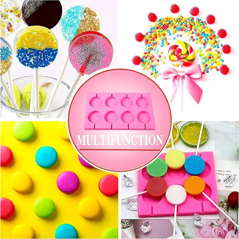 Youngs Silicone with Chocolate Hard Candy shape for soap/candle/food  Mold  hot selling 8 Cavity Round Silicone Lollipop Molds