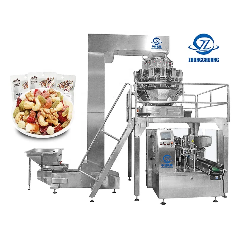 200g 500g 1kg Snack Peanuts Conveyor Belt Zipper Pouch Doypack Premade Bag Packing Multihead Weigher Machine