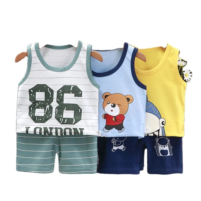 Summer Baby Cotton Vest Shorts Set Kids Clothing Sets Sleeveless  Children Sport Suit Two Piece Set boys suit