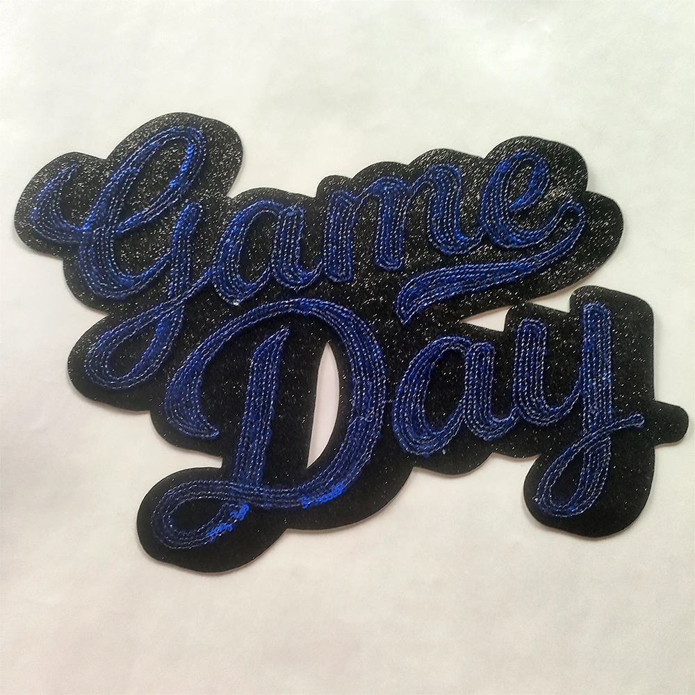 game day patch Custom wholesale gameday large Chenille glitter sequin Embroidery iron on glitter sequin Patches For Clothes