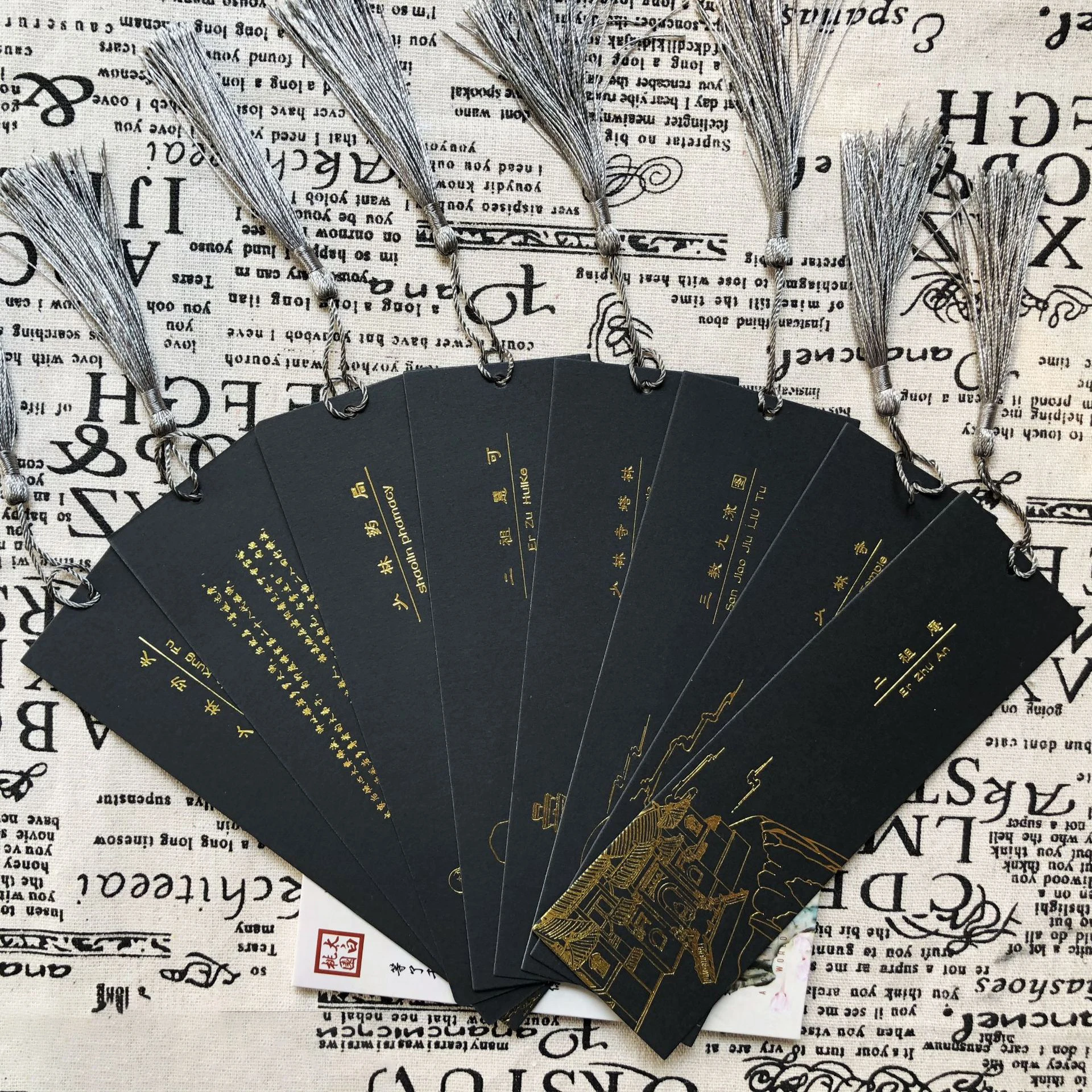 Vintage Gold Foil Book Mark Black Color Kraft Paper Bookmark with Custom Logo