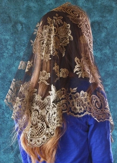 Multi colors Authentic Embroidery High Quality Traditional Spanish Style Lace Mantilla Veil