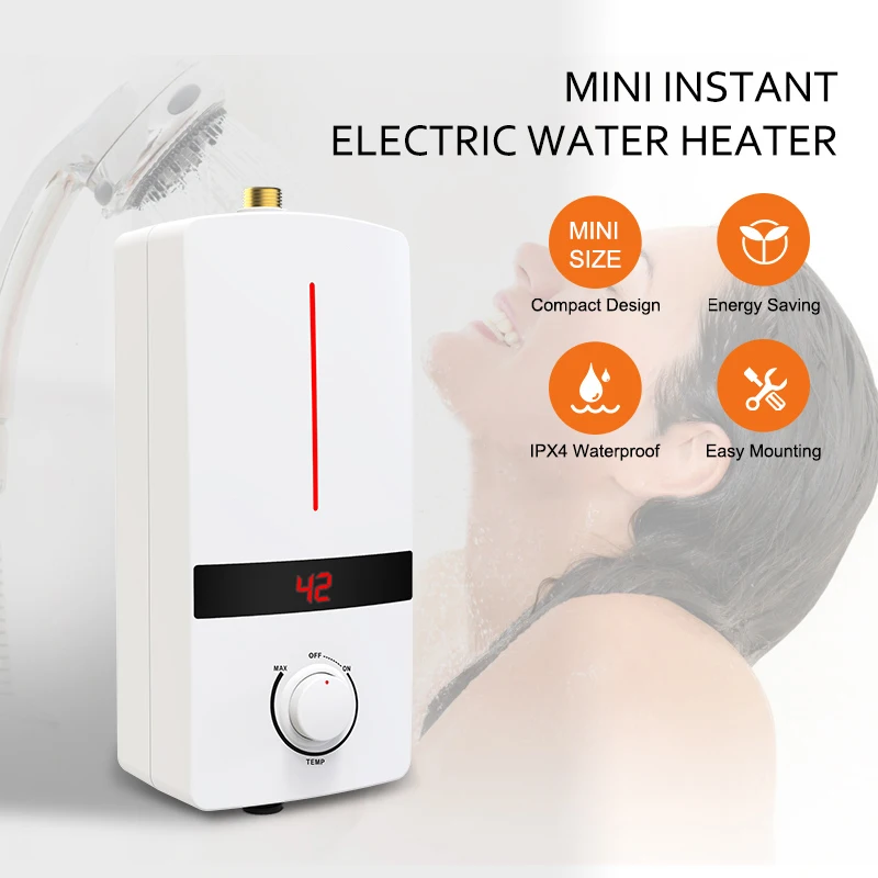 Mini Size High Quality Rinnai Electric Water Heater Plastic Wall Mounted Knob Control Free Spare Parts IPX4 Instant / Tankless