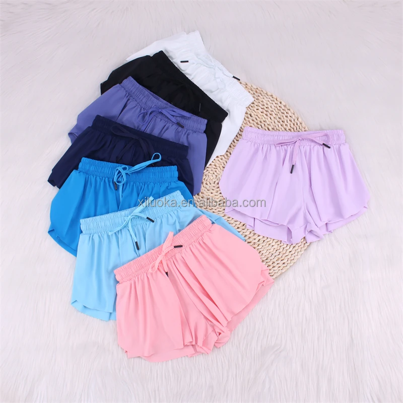 2 in 1 Spandex Gym Shorts Casual Elastic Waist Kids Flowy Shorts Quick Dry Yoga Shorts For Little Girls