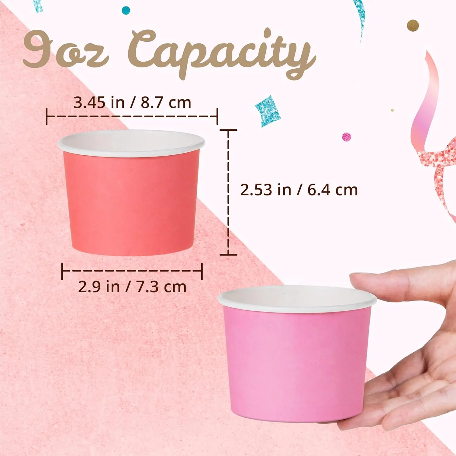 9-ounce Hot Pink, Baby Pink, Mint, Yellow, Blue Paper Ice Cream Cups 9 oz Disposable Custom Dessert Bowls for Hot and Cold