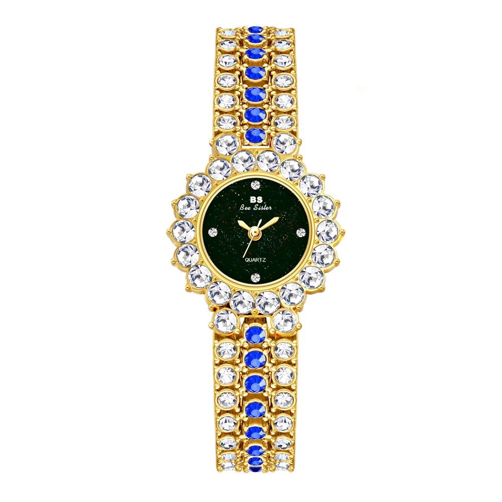Full Bling Iced Out Luxury Crystal Women Fashion Bracelet Watch BS Diamond Gold Green Silver Blue Color Bracelet Relogio Mulher