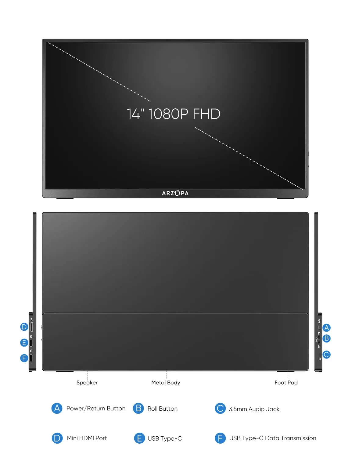 Arzopa Dropship Monitores Para PC Cheap 14 Inch Triple Screen Display 1080P Price Gaming LCD Portable Monitors for Laptop