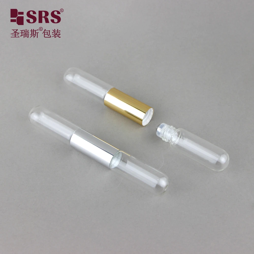 Empty Double-ended Essential Oil Glass Roll On Bottle 3+3ml 4+4ml 5+5ml Skin Care Serum Glass Bottle With Steel Roller Ball