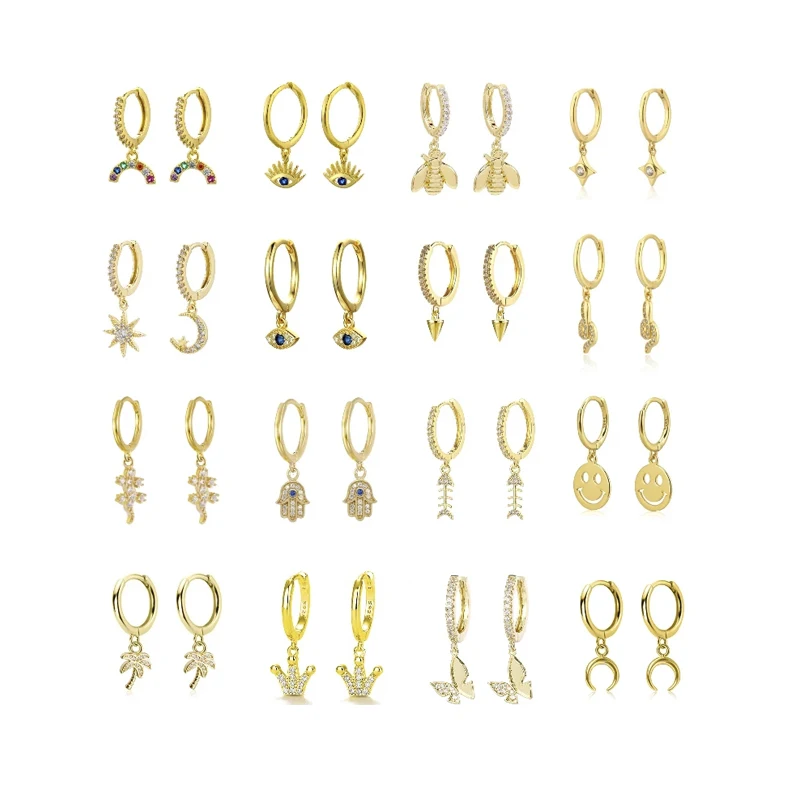 Colorful Rainbow Copper Hoops Earring For Women Demon Eye Gift Smile Face Earrings Jewelry Crown Earrings