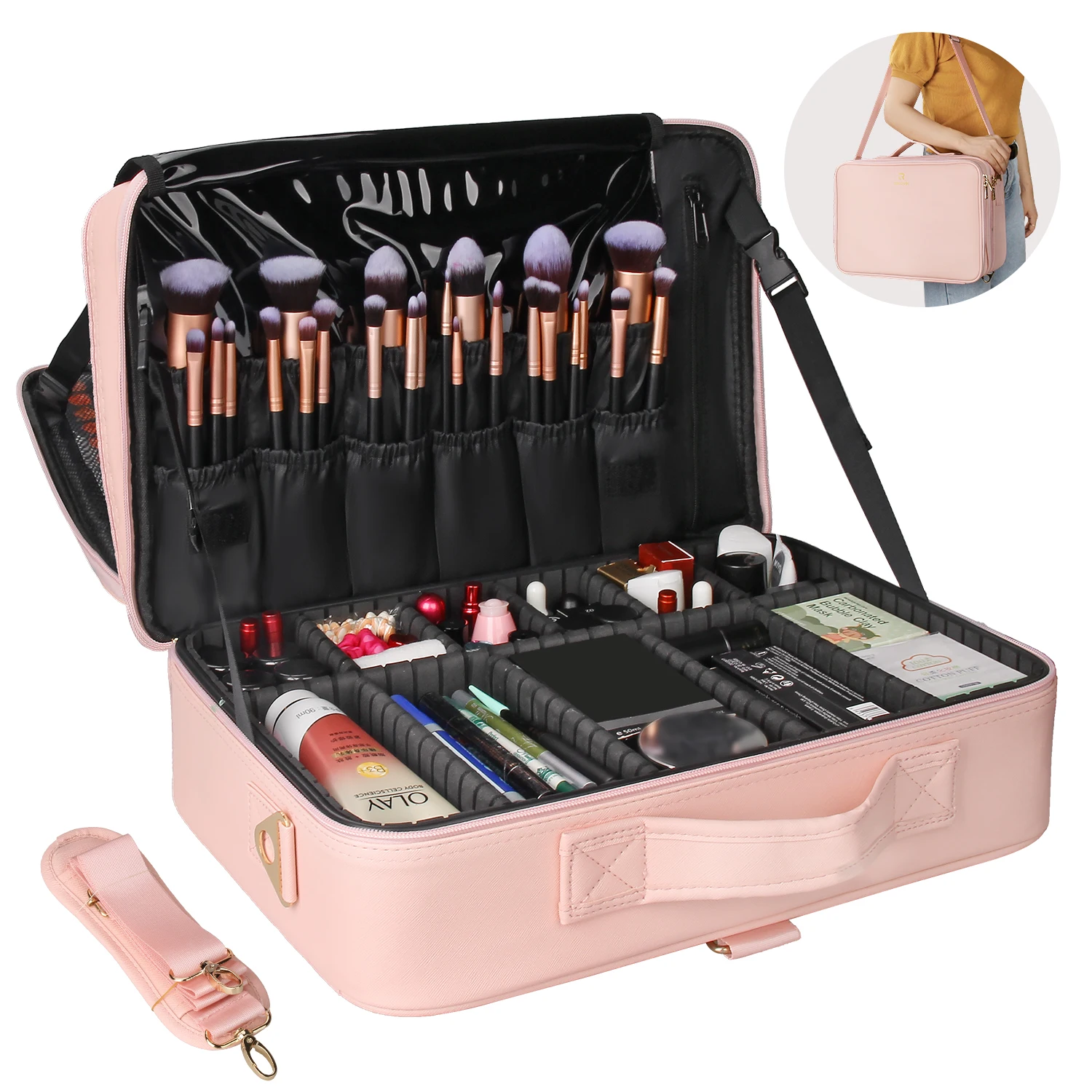 Relavel Waterproof Makeup Artist Storage Box Travel Cosmetic Organizer Brush Holder Professional Train Luxury Cosmetic Case