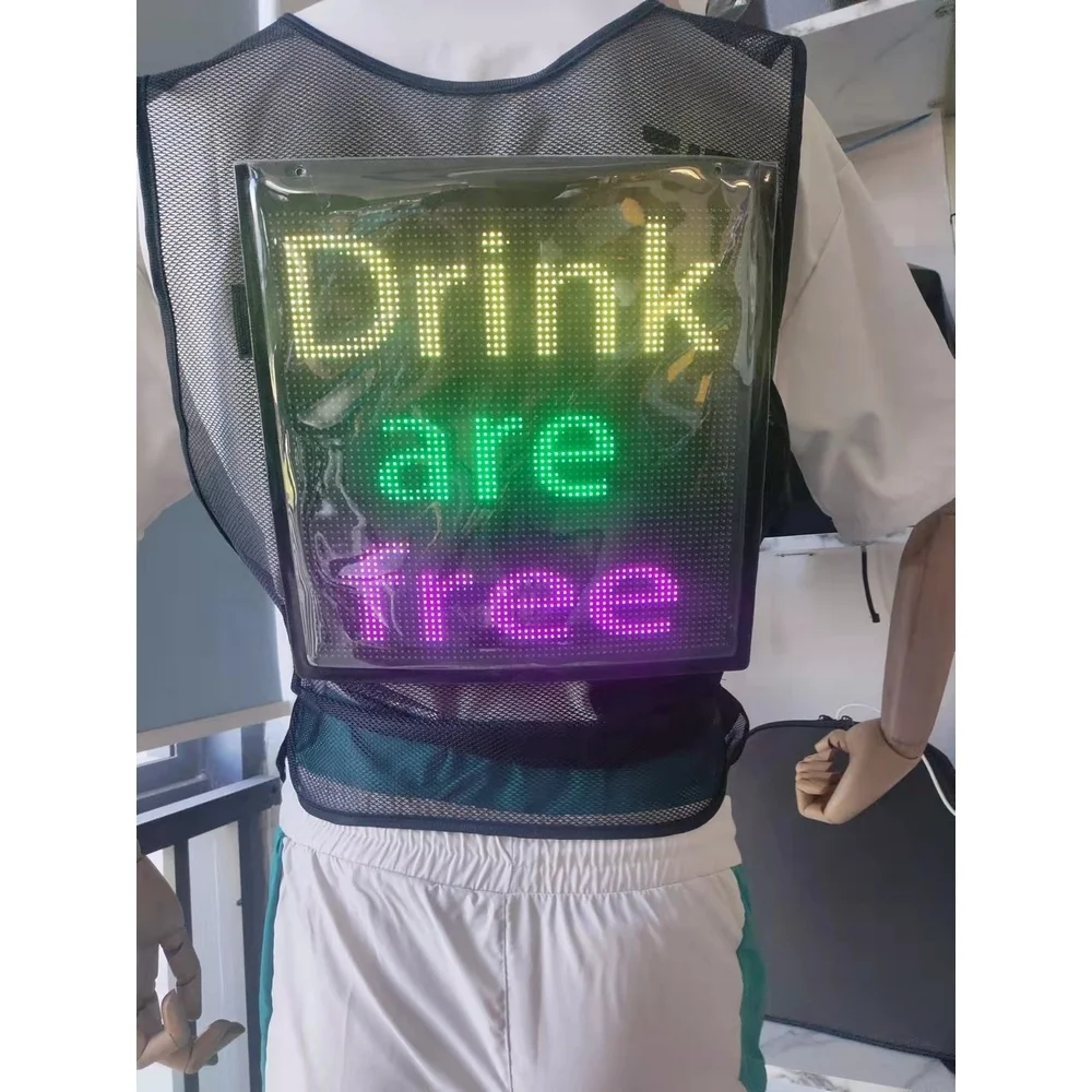 Dynamic Programmable Wireless Connection App Led Screen Animation Display Flexible Led Advertising Vest With Wearable Jacket