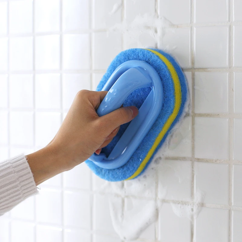 Cleaning Brush with Handle Sponge Wipe Tile Kitchen Cleaning Sponge Thickening Decontamination Brush
