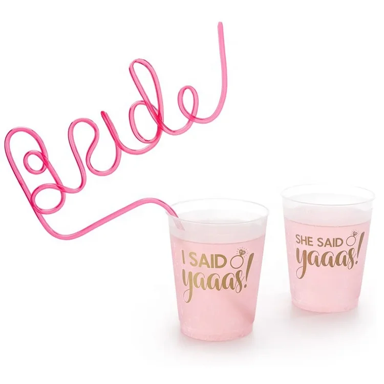 Соломинки для девичника, розовые пластиковые соломинки для питья, многоразовые большие соломинки для невесты, украшение для свадебной вечеринки