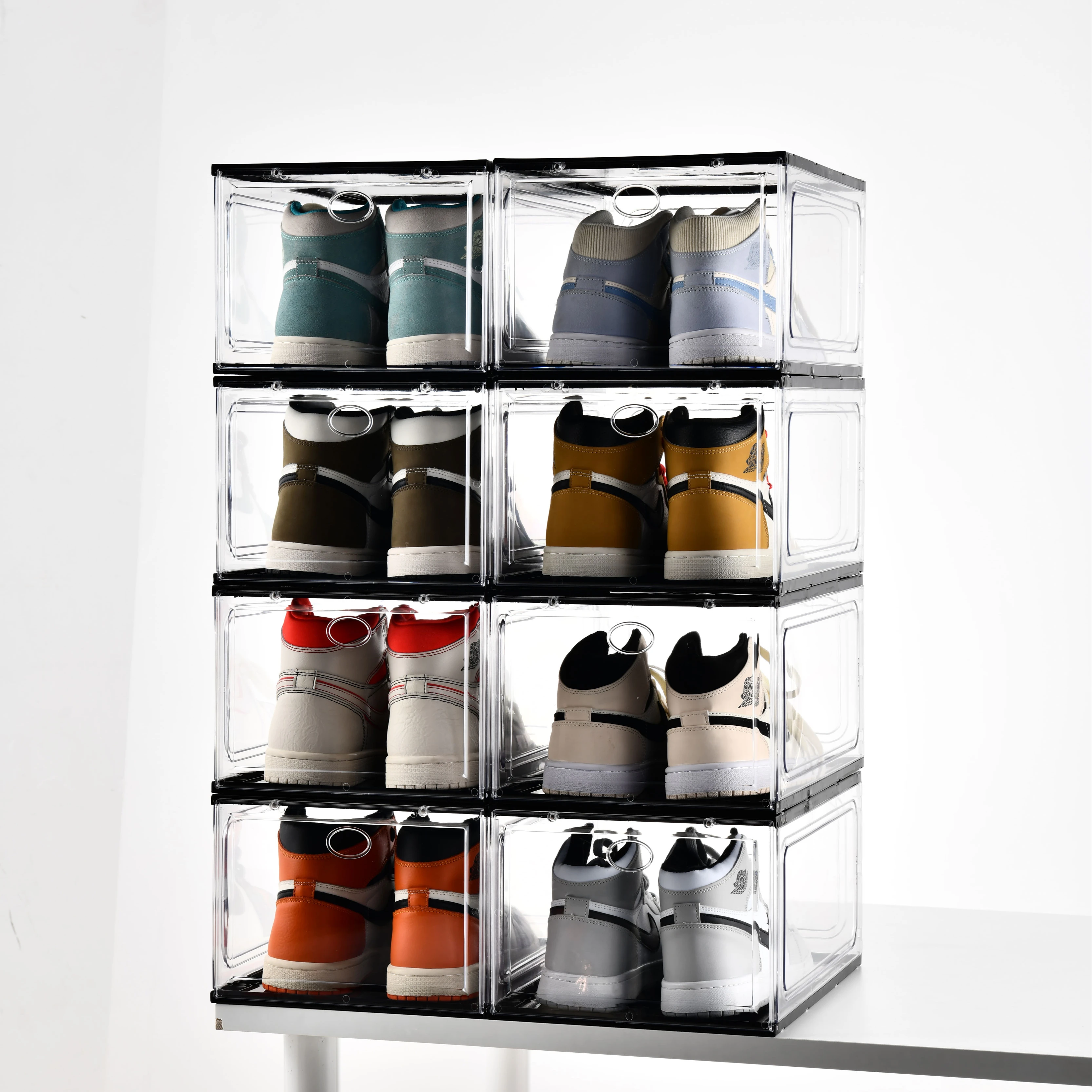 PET material plastic clear stackable shoe box wholesale price large storage shoe box organizer