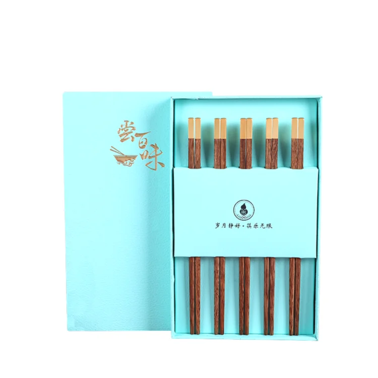 Environmental protection wooden chopsticks silk printing Fu metal head 5 double gift box