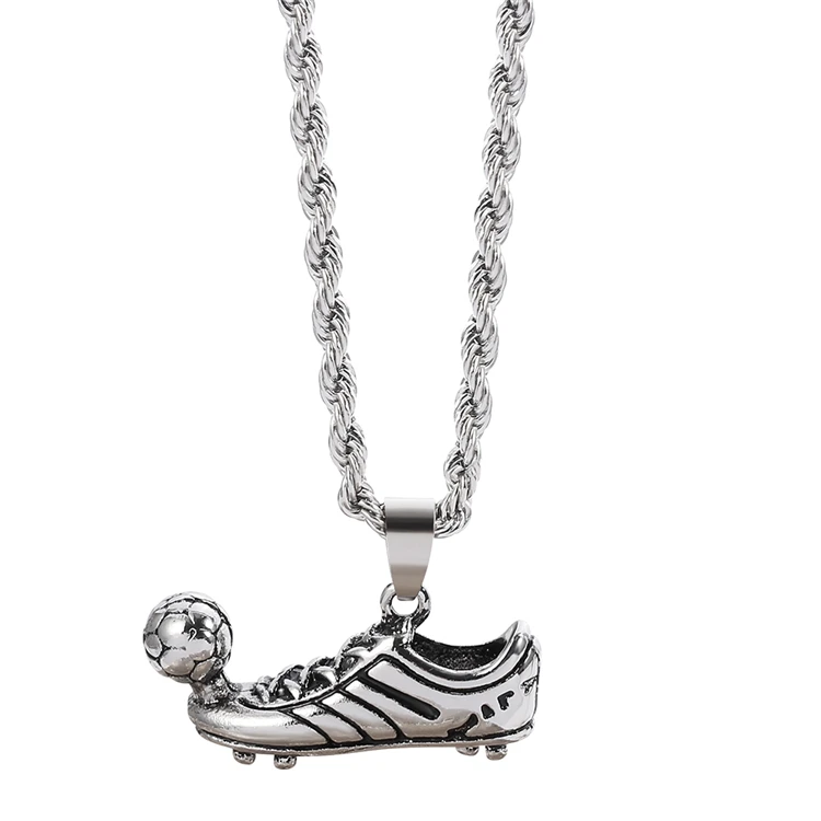 Fashion Vintage Sneakers Kick Soccer Necklaces Fans Players Pendant Necklaces Antique Silver Alloy Jewelry For Unisex