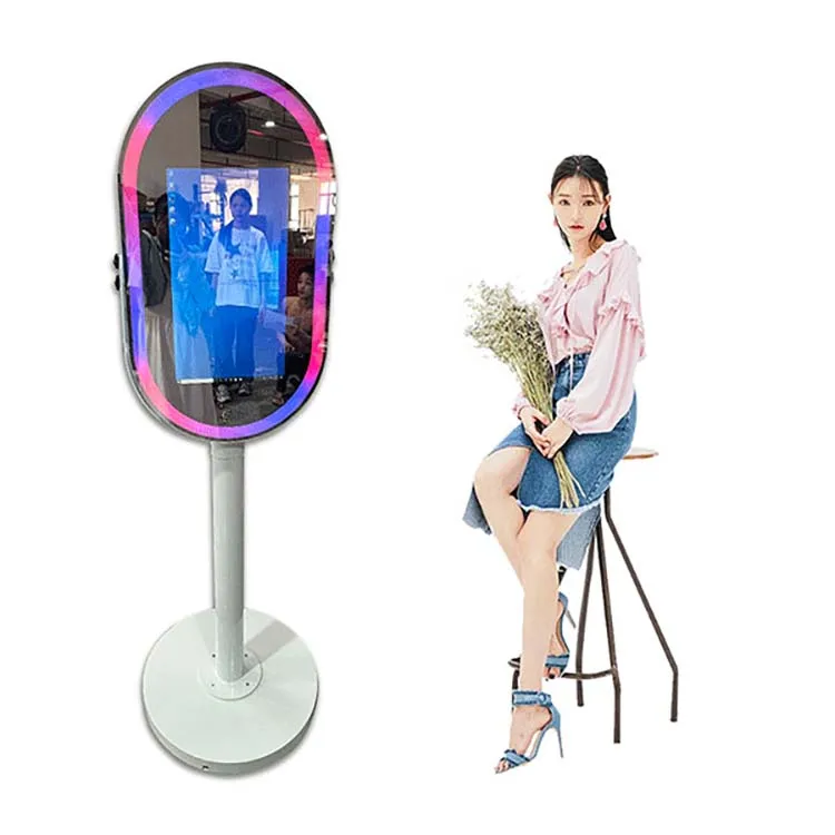 Dropshipping Custom Free Logo Oval Photo Booth Mirror Battery Powered Color Change Led Light For Selfie Magic Photo Mirror Booth