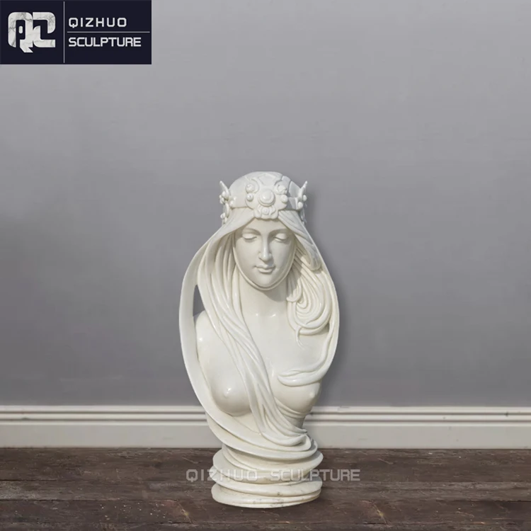 Custom Life Size Handmade Indoor Home Natural Stone Elegant Woman Sculpture White Marble Head Bust Statue