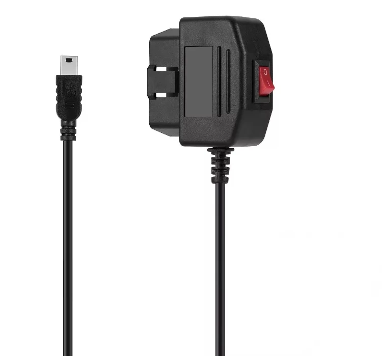Black OBD2 Male to Type-C Mini USB Micro USB Male Port Power Charging Adapter Cable With Surveillance/Acc Mode Switch Button