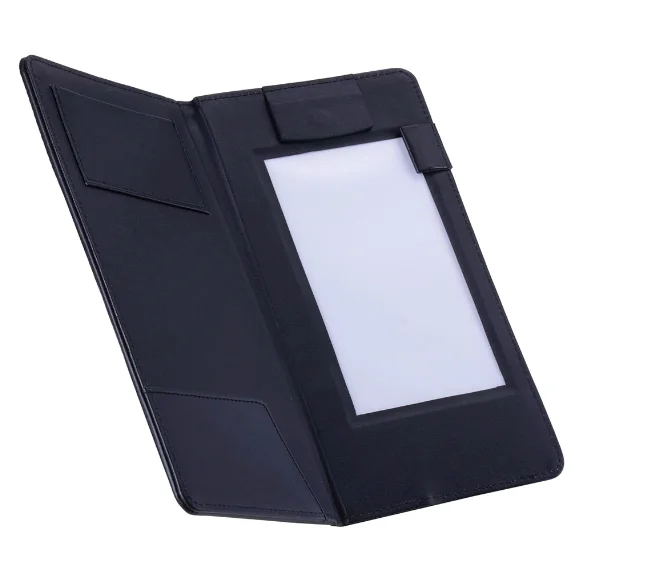 Rechargeable LED check presenter in black plain PU leather LED bill folder leather  with LED light for nightclub
