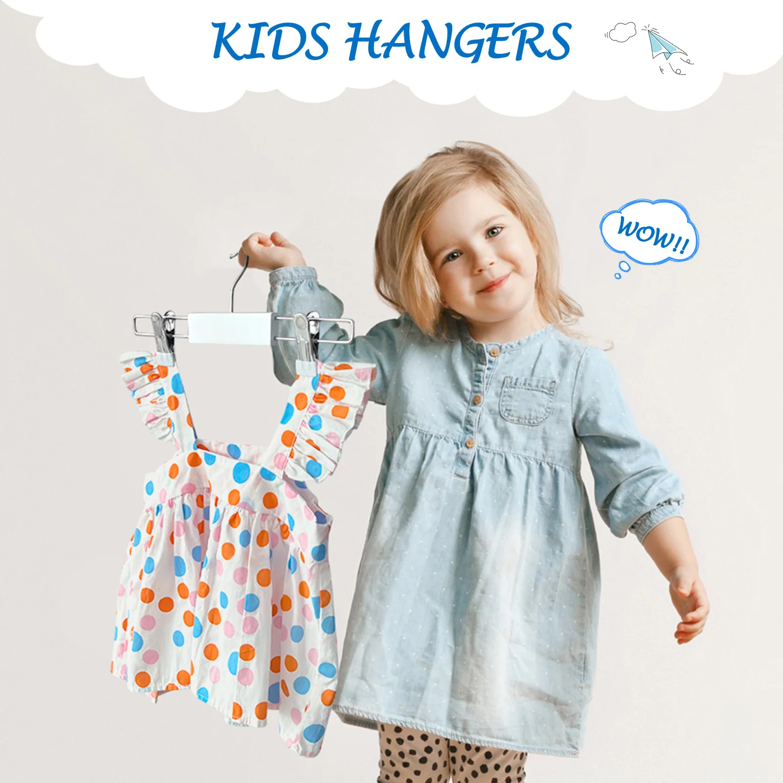 LINDON OEM Cute White Wooden Baby Kids Cloths Shop Display Hangers with Clips