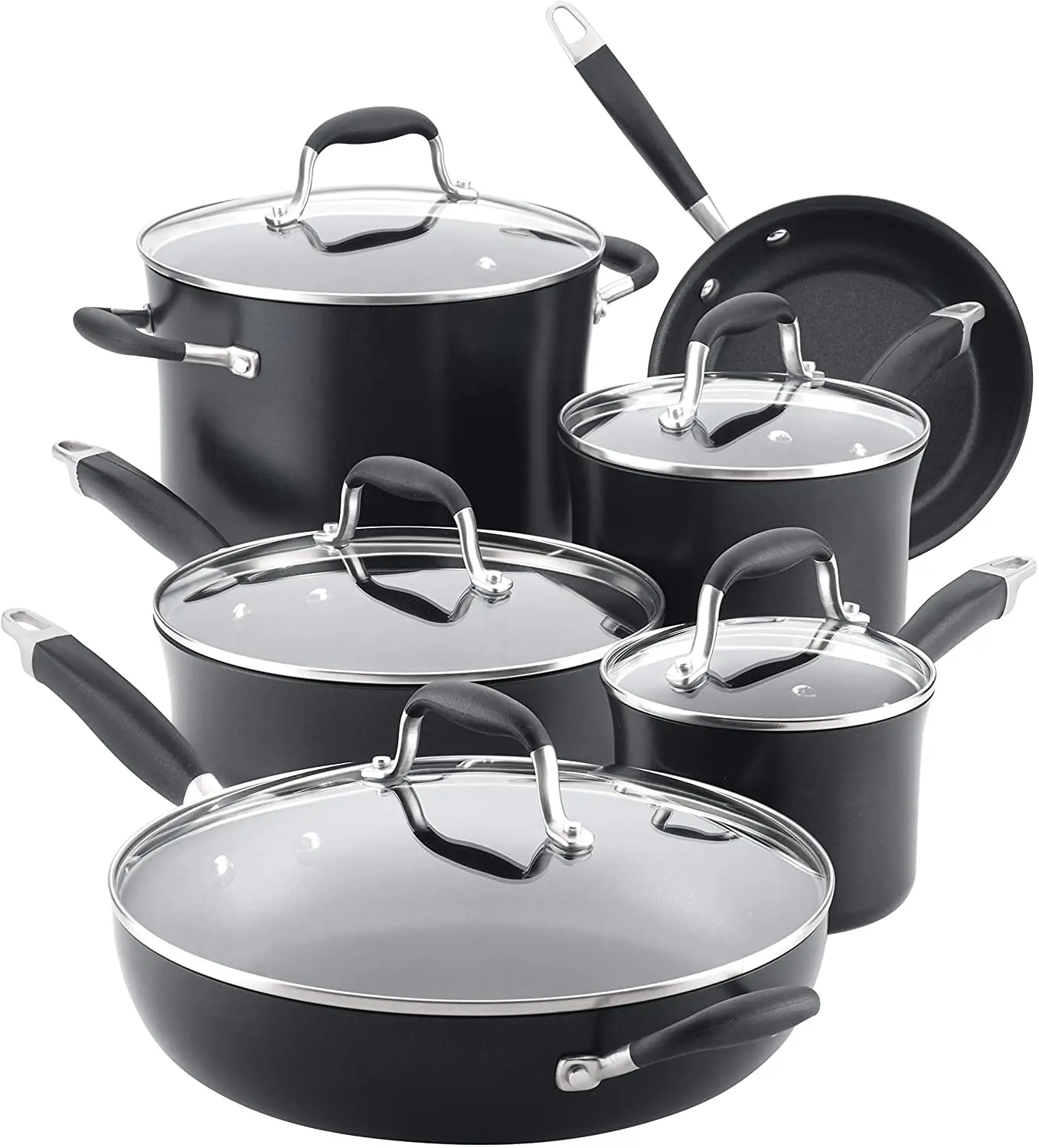 Wholesale Kitchen 5 pcs Advanced Home Hard-Anodized Metal Nonstick Soup Pots and Pans Cookware Set