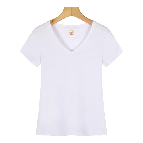 High quality Customized blank 92.2% Cotton,7.8%spandex,200GSM soft plain v-neck t shirt women for wholesale with custom printing
