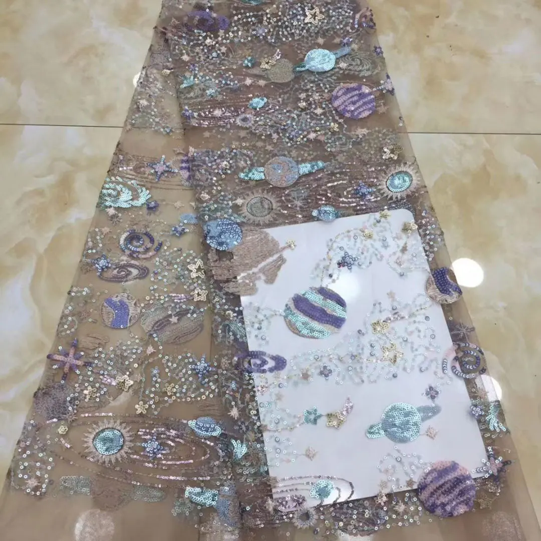 Colorful 3d embroidered fabric sequin rainbow fabric indian fabric for dress