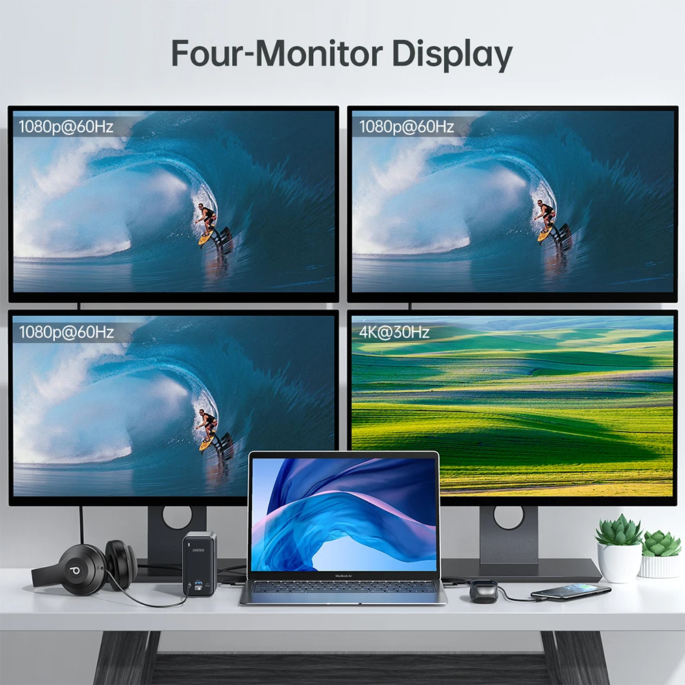  USB C док-станция для CHOETECH 15 в 1 Четырехместный дисплеи с 100W Вход PD 4K HD VGA 4 USB-A USB-C
