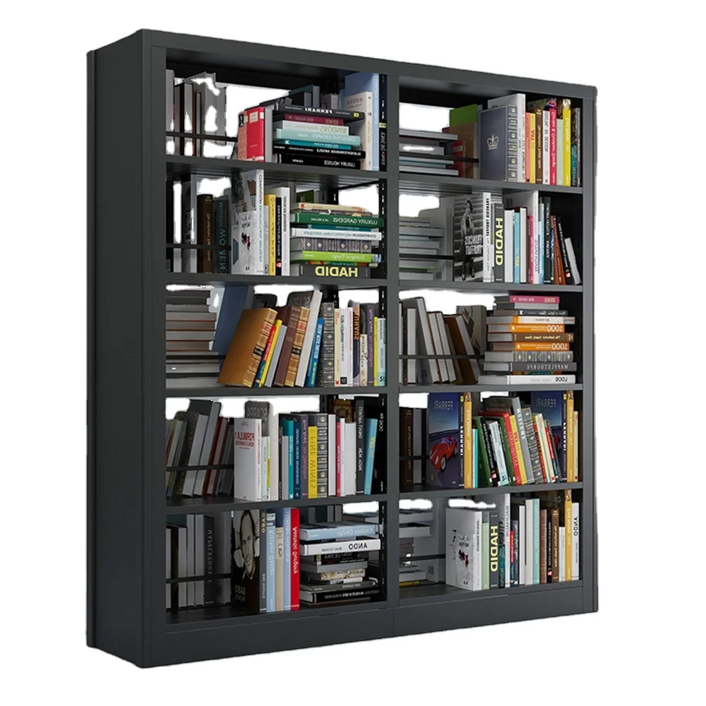 GD Practical high quality Library Movable Ladder Furniture With Door Steel Metal School Bookshelf Bookcase