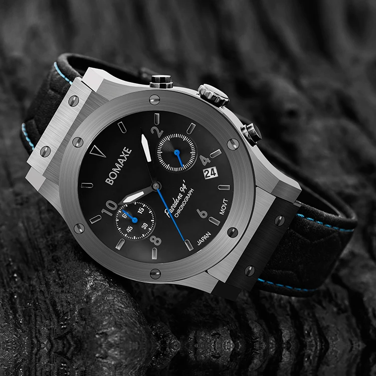 BOMAXE SA6059  Classic Men Luxury Brand Watches Black Stainless Steel Male Analog Clock 3 ATM Waterproof Quartz Men Wrist Watch