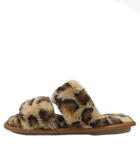 winter warmth slipper for women leopard suede plush sandals OEM logo unisex adult house fur sandals
