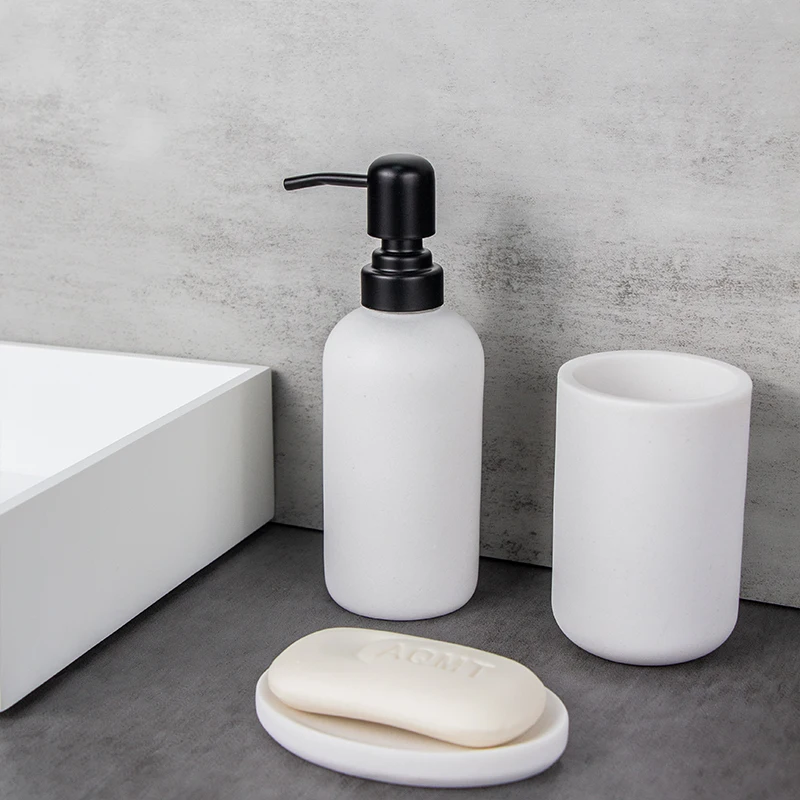 Custom logo luxury polyresin marble sandstone wooden bathroom accessories set good quality