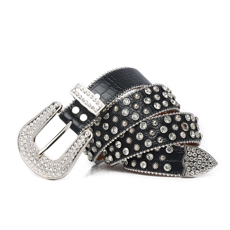 Dropshipping Western Bling Bling Rhinestone Belt Cowgirl Cowboy Studded Design Leather Waist Belt For Jeans