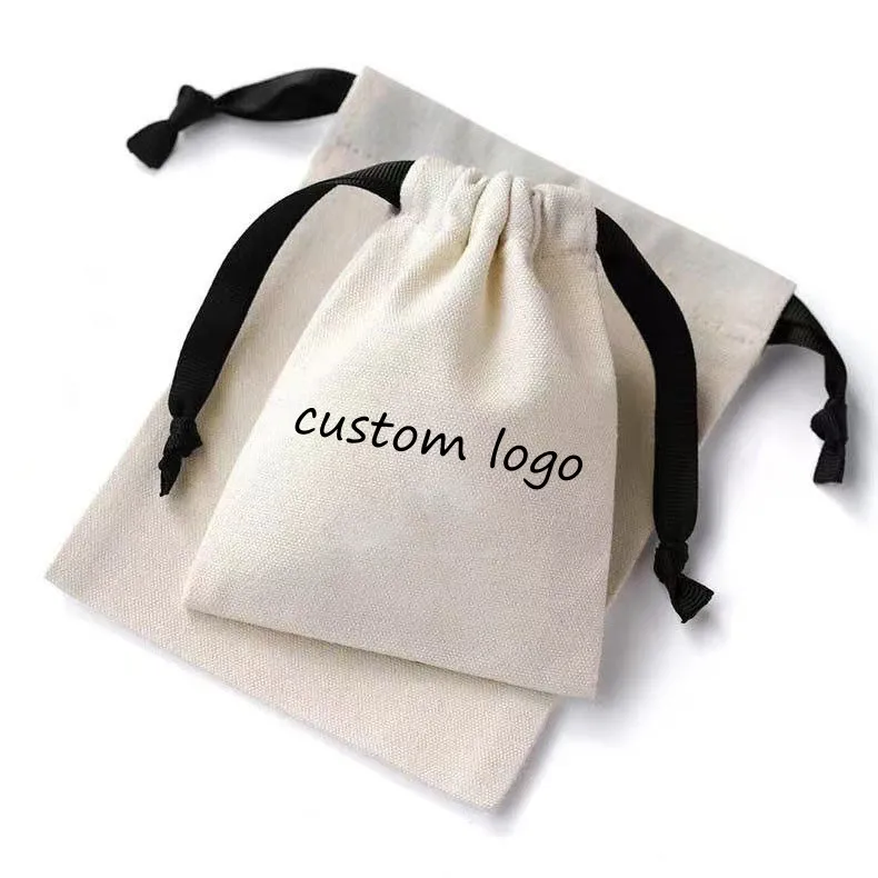 Wholesale Durable Custom Logo Printed Organic Canvas Drawstring Cotton Dust Bag Jewelry Pouch Bag with Handle