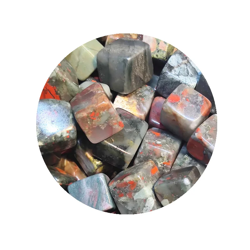 Wholesale natural quartz stone crystal gravel bloodstone Cube tumble healing rolling stone