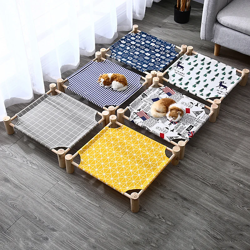 Manufacturer Wholesale Pet Camping Wooden Bed Wool Dog Bed Pet Hammock Sofa Breathable with Animal Striped Pattern Small Animals