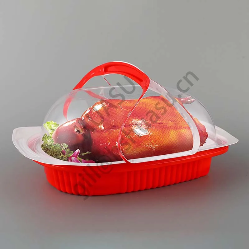 Пластиковый контейнер для хранения жареной курицы с ручкой и прозрачной крышкой