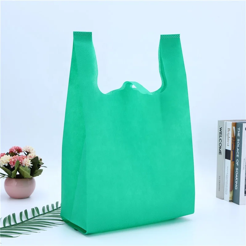 Reusable market bags washable large grocery shopping market tote bags colorful non-woven vest bag