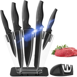 Amazon 7pcs stainless steel non-stick knife set with sharpener chef Kitchen Knives Set with Stand japanese knife set with block