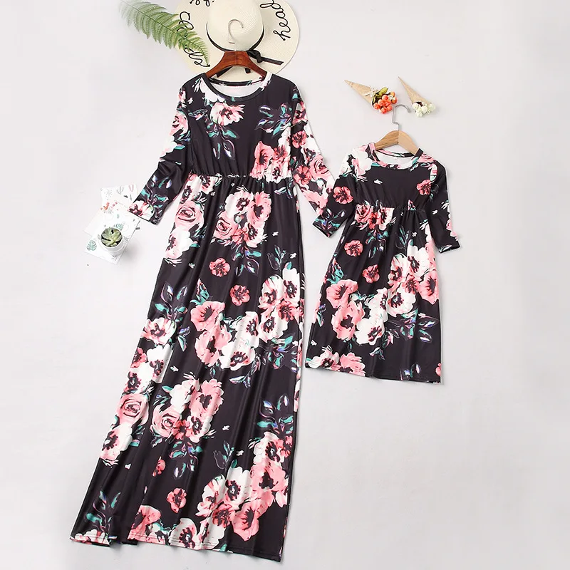 
Mommy and me floral dress long sleeves dress for baby girls clothing 