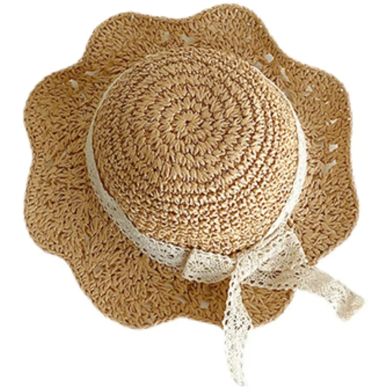 Новинка лета 2022 Детская Солнцезащитная Рыбацкая шляпа детская соломенная кружевная с бантом