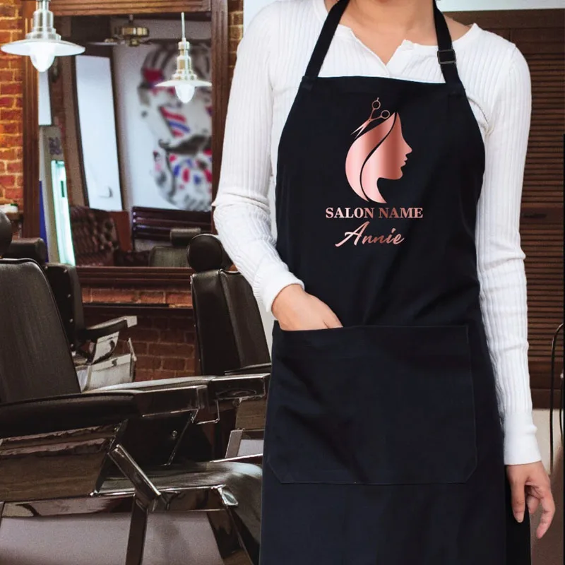 custom plain black long strap beauty hair nail artist apron with logo