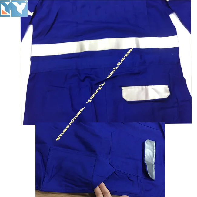 blue color 100 cotton safety flame resistant 3m reflective coverall with knee pad